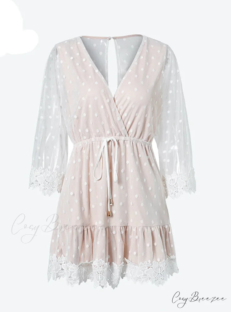 V Neck Party Beach Mesh Dress with Backless Flare Sleeves