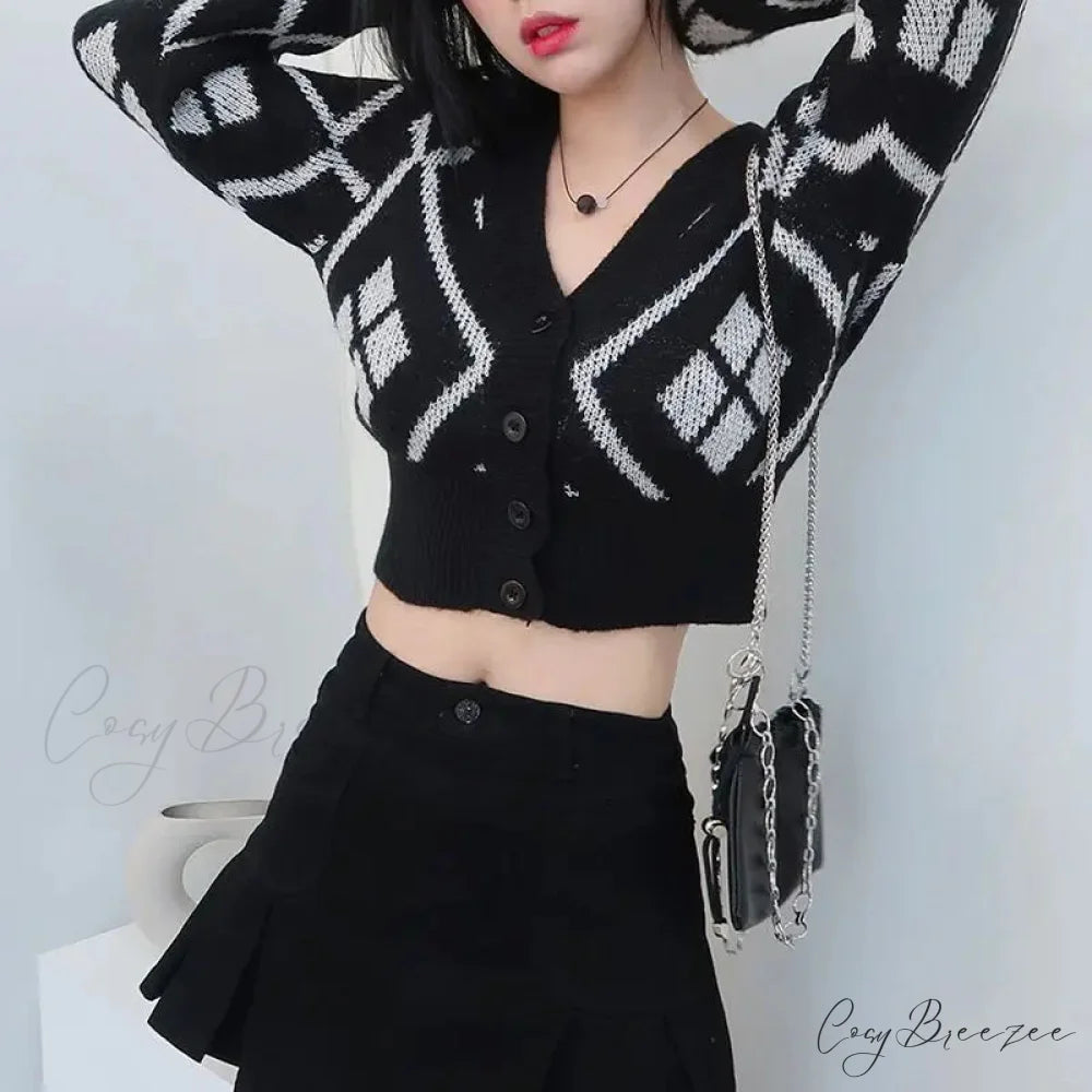 V-neck Printed Button Cardigan cardigans-241228