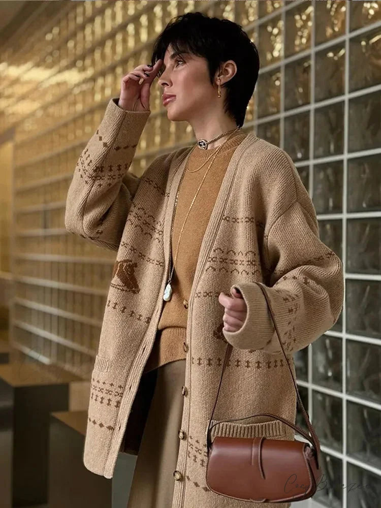 V-neck Printed Button Cardigan cardigans-241228