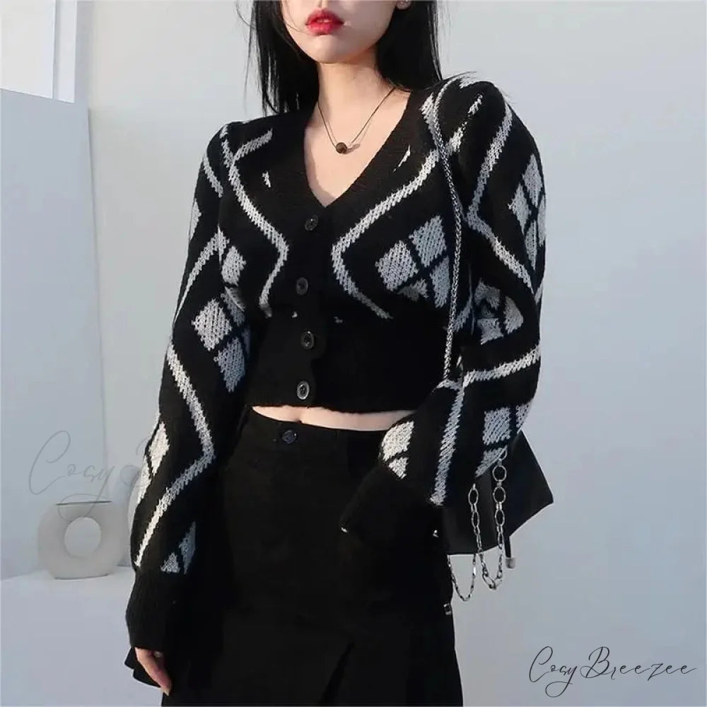 V-neck Printed Button Cardigan cardigans-241228