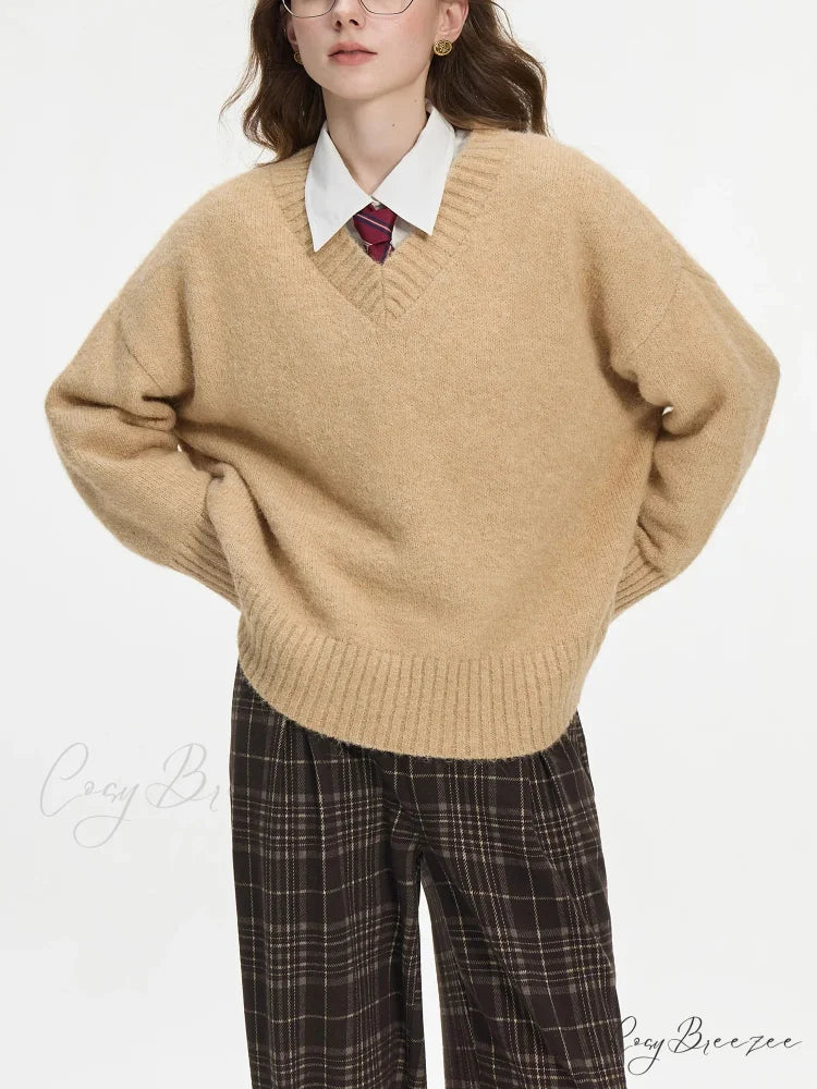 V-neck Pullover Wool Warm Sweater swraters-241228