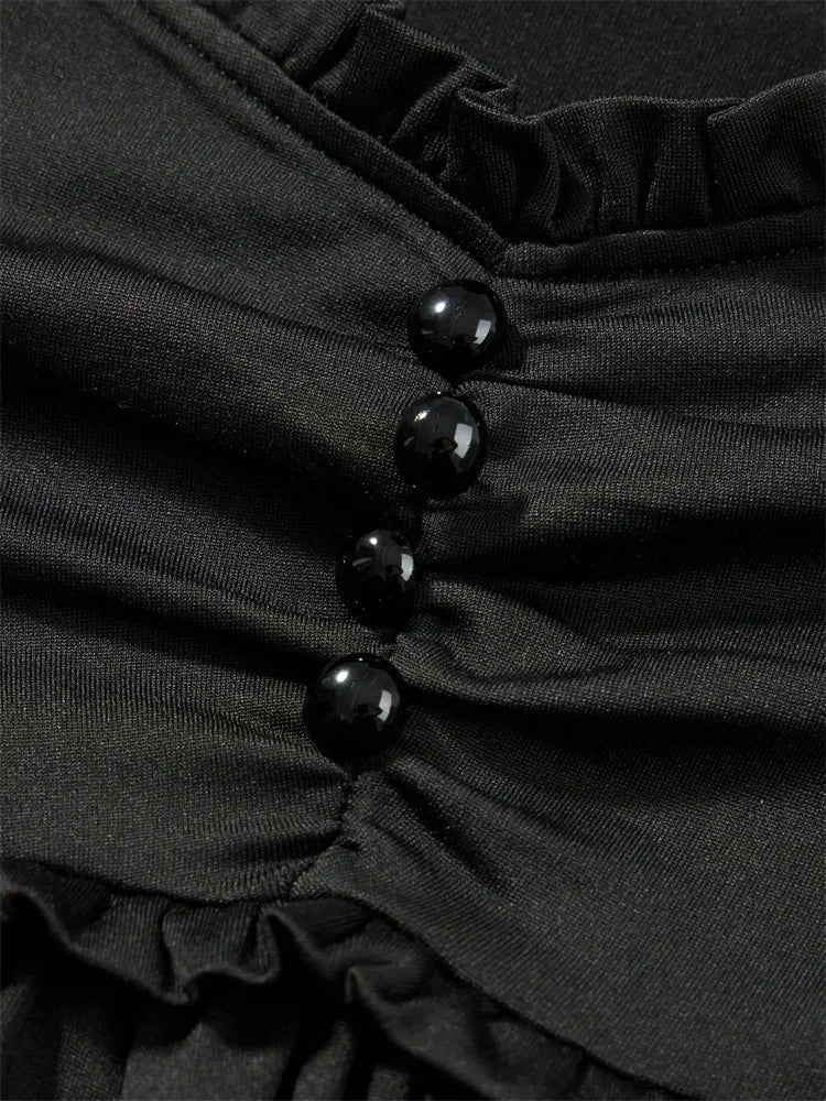 V-neck Ruched Solid Color Vintage Ruched Buttons T-Shirts