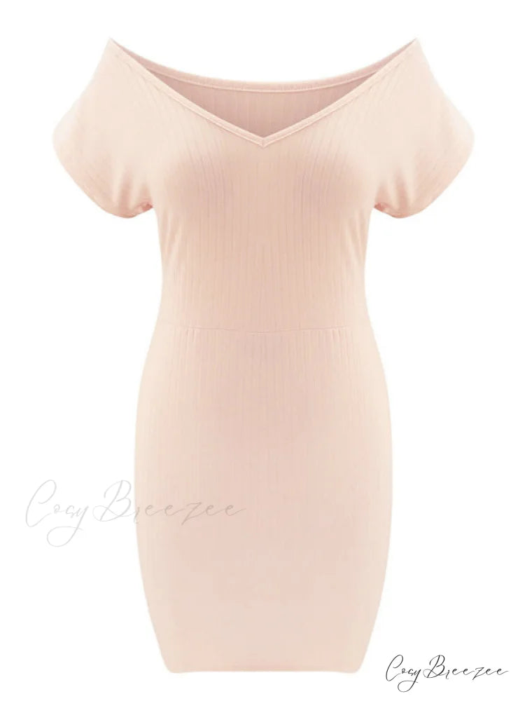 V Neck Short Sleeve Casual Slim Mini Dress M / WHITE
