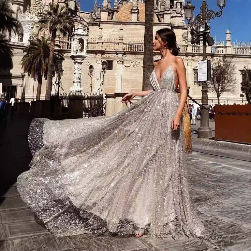 V-Neck Sling Long Dress Prom Dress promdress-250223