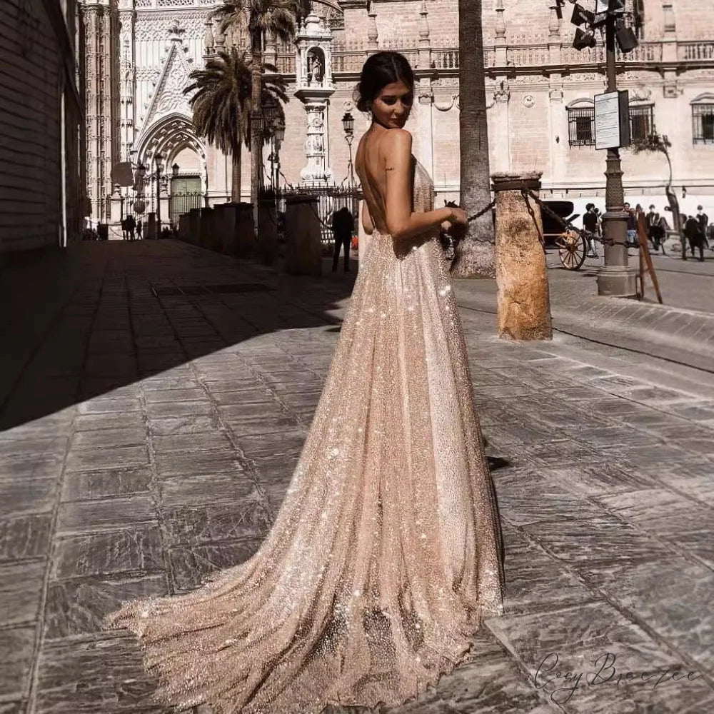 V-Neck Sling Long Dress Prom Dress promdress-250223