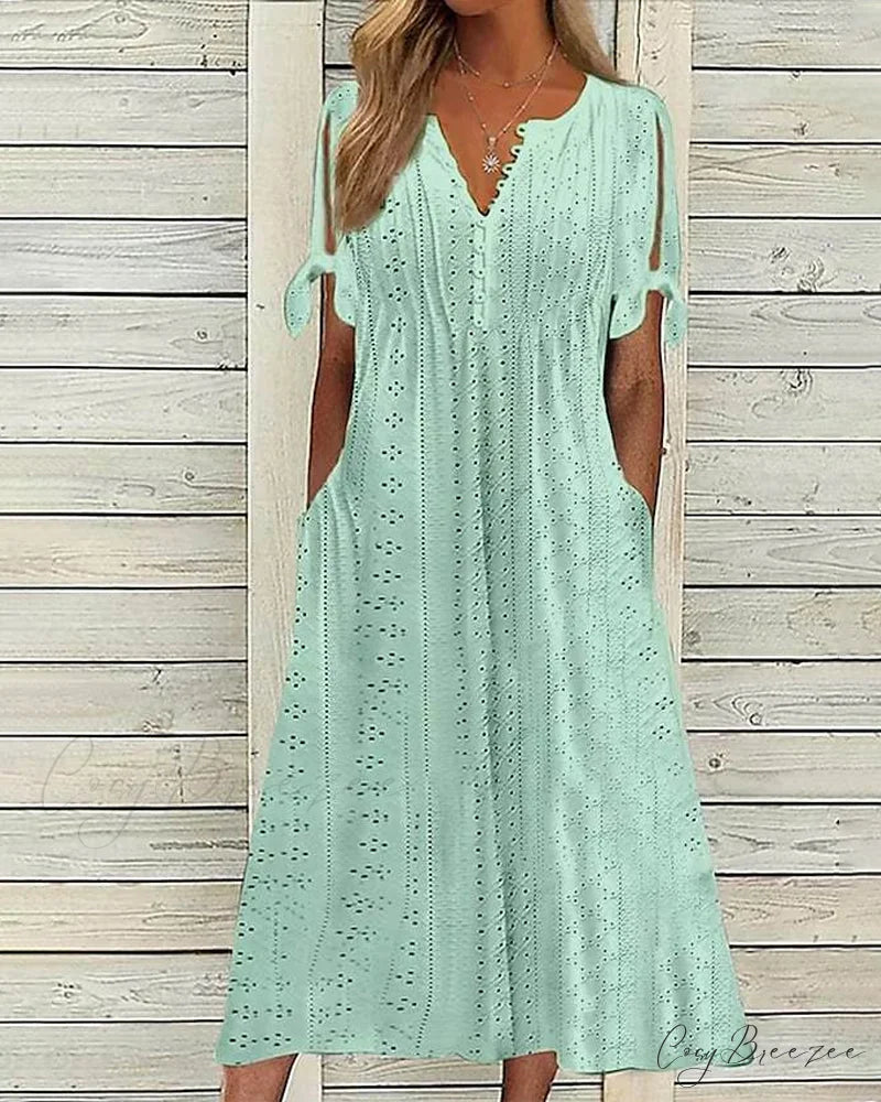 V-neck solid color dress Green / S