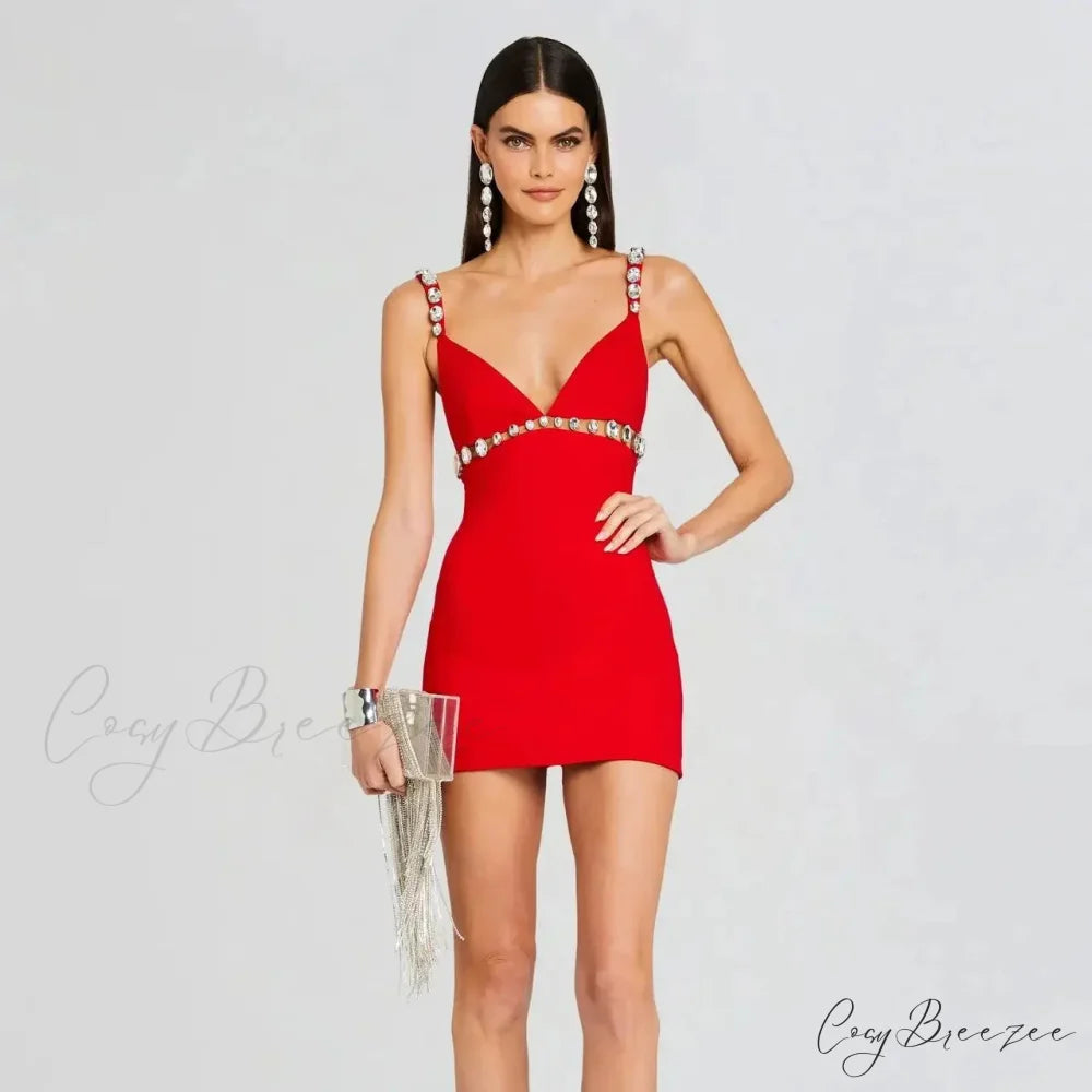 V-Neck Spaghetti Strap Mini Party Dress
