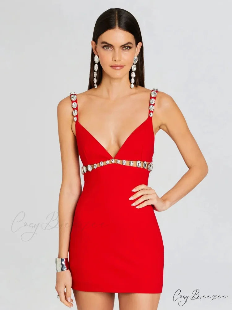 V-Neck Spaghetti Strap Mini Party Dress