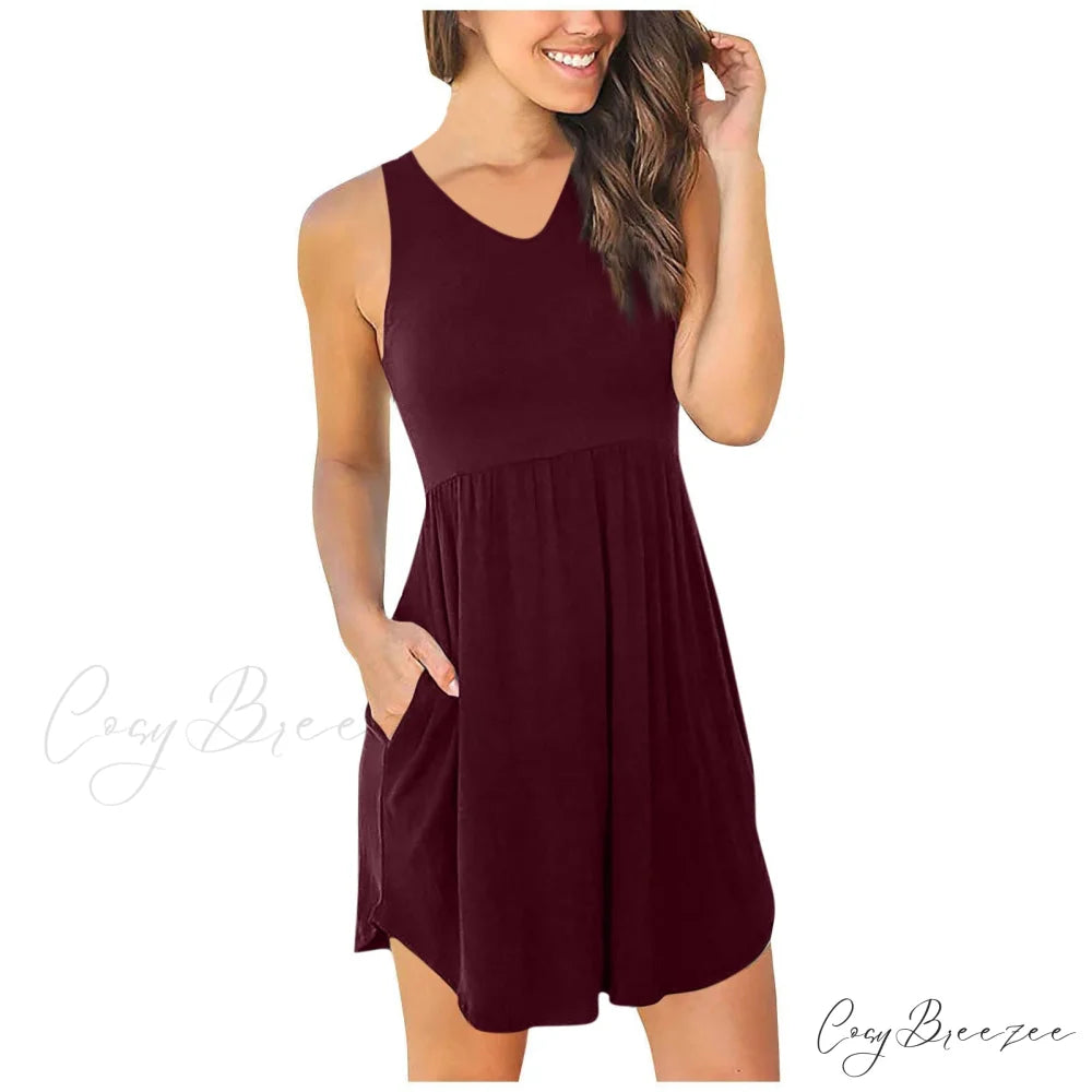 V Neck Swing Pocket T Dress S / Green