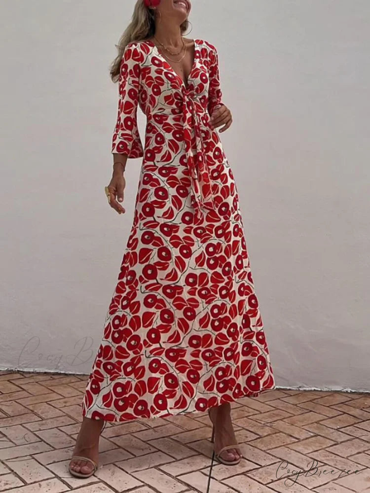 Vacation Floral Print Smocked Graceful Off Shoulder Pocketed Maxi Dress