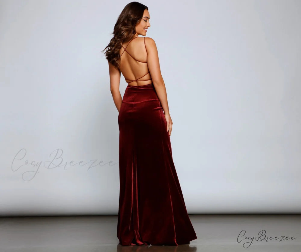 Vega Formal High Charming Slit Velvet Dress