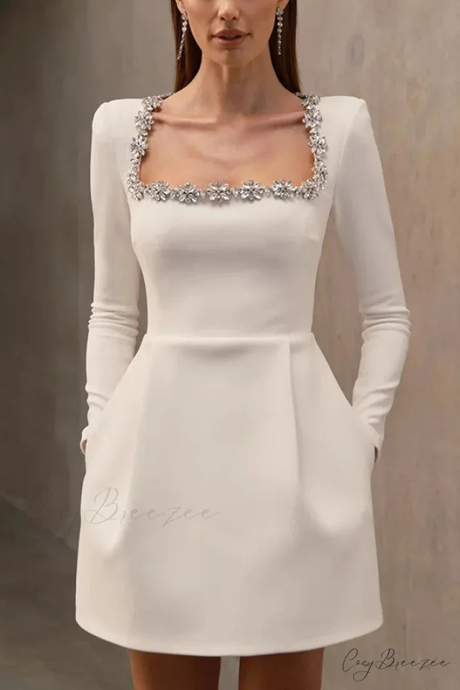 Velvet High Waist A-Line Party Dress White / S