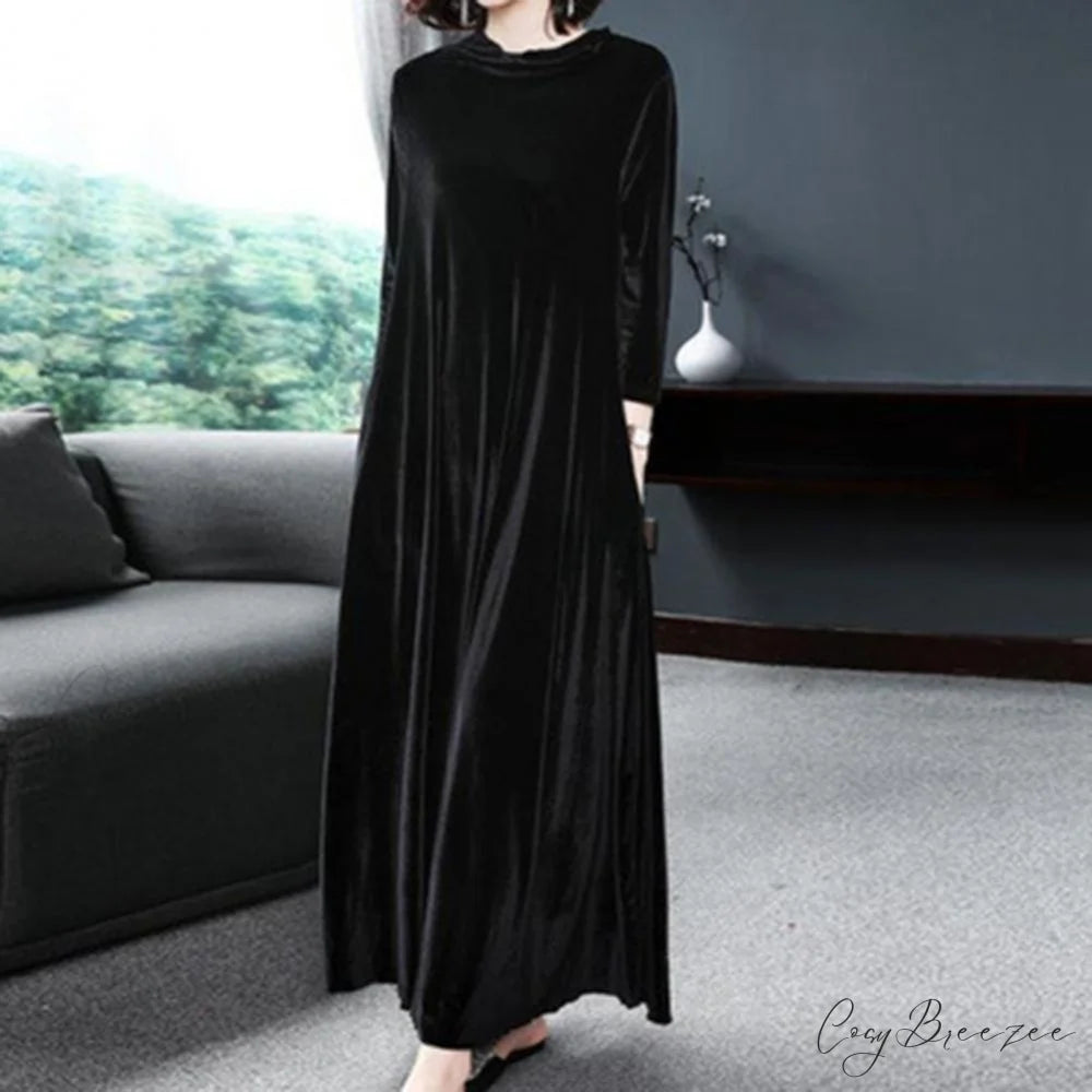 Velvet long sleeve dress Black / 3XL