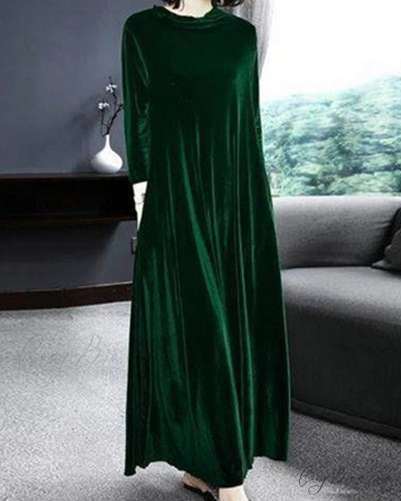 Velvet long sleeve dress Green / L