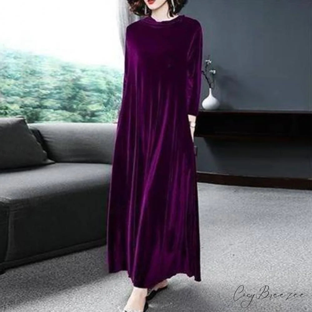 Velvet long sleeve dress Purple / M