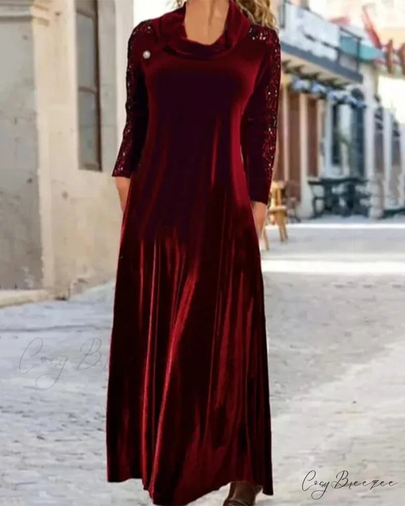 Velvet Maxi Dress with Sequins Burgundy / S