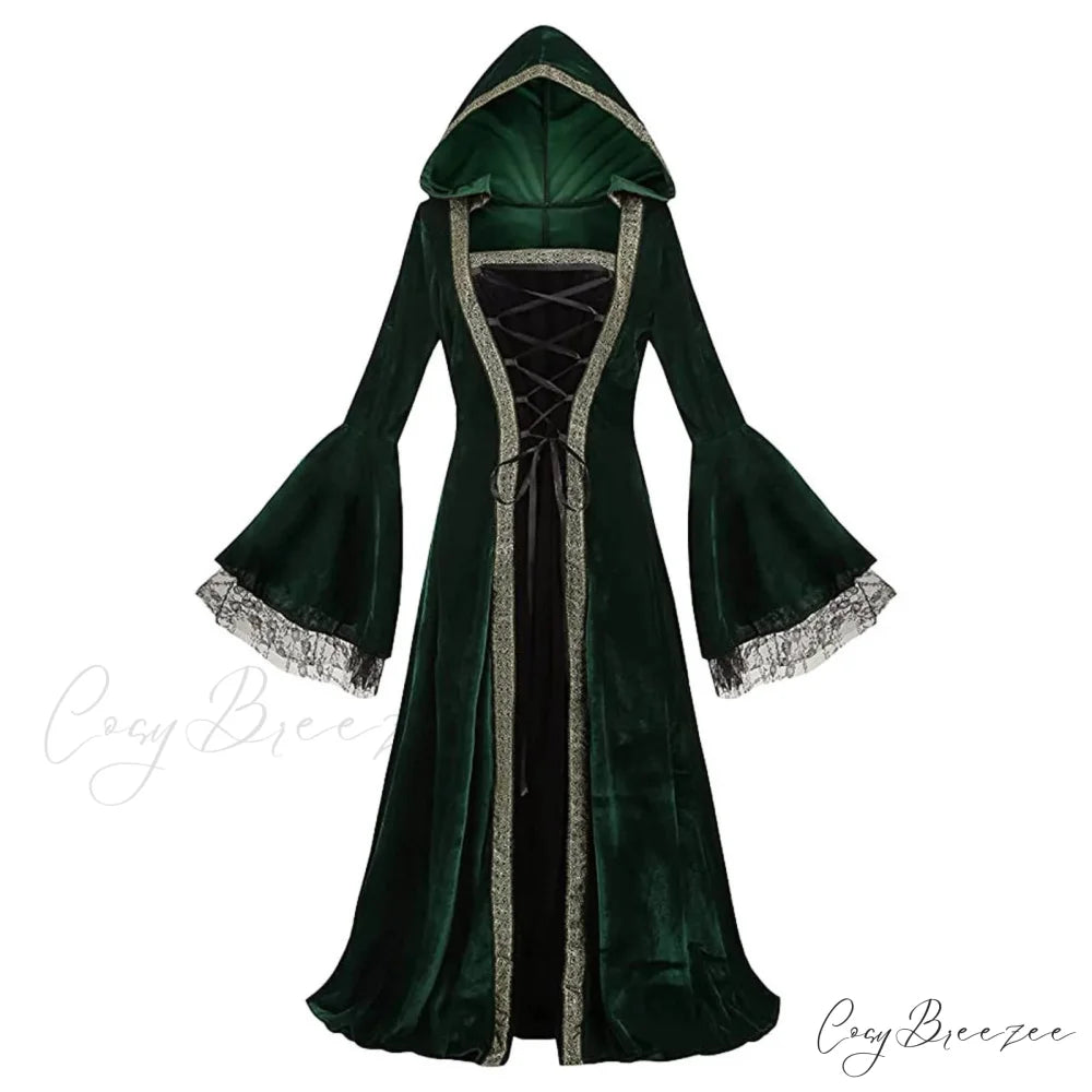 Velvet Medieval Victorian Cosplay Retro Gown Fancy Long Dress Green / S