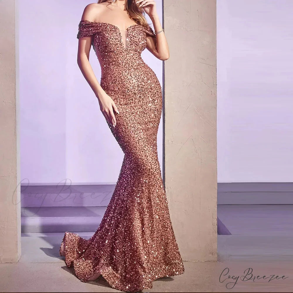 Velvet Off Shoulder Mermaid Party Dress