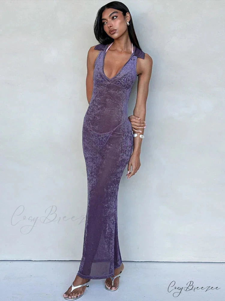 Velvet Perspective Turn-Down Collar Vacation Dress vacationdress-250223