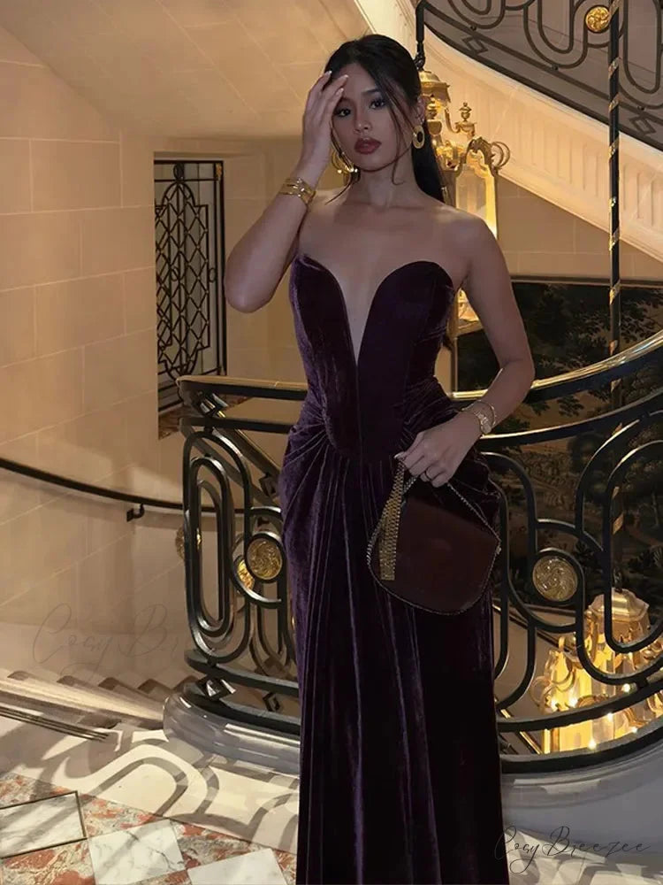 Velvet Pleated High Waist Party Dress