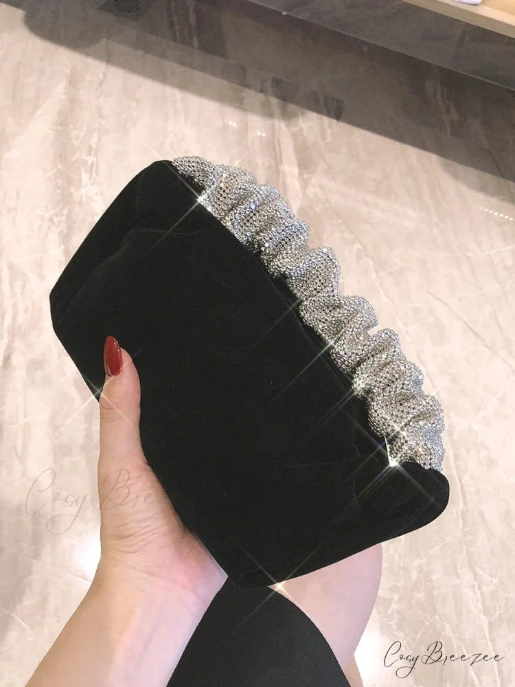 Velvet Rhinestone Formal Evening Clutch Black clutchbag-250126
