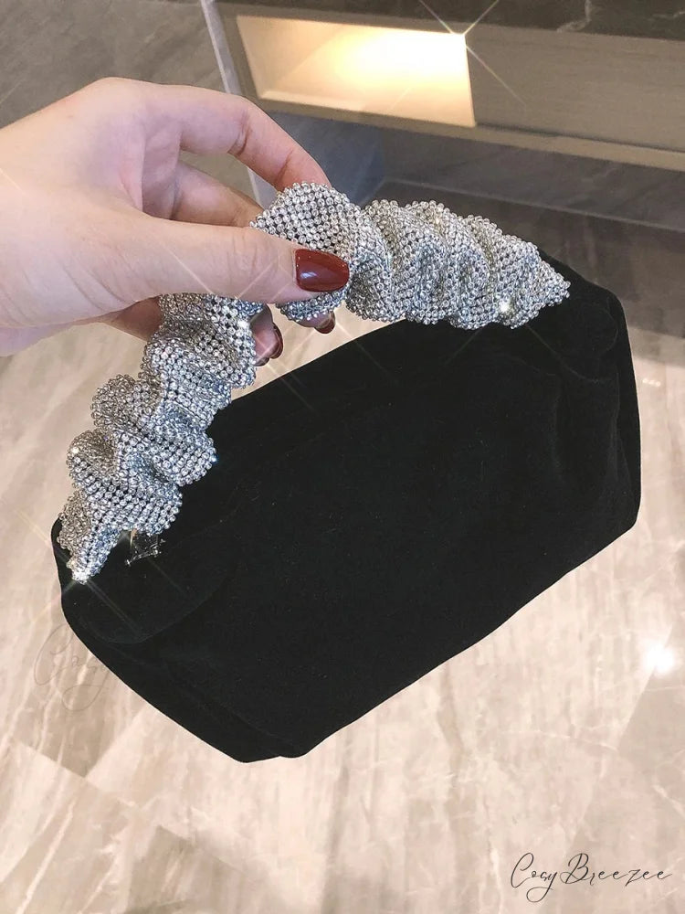 Velvet Rhinestone Formal Evening Clutch Black clutchbag-250126
