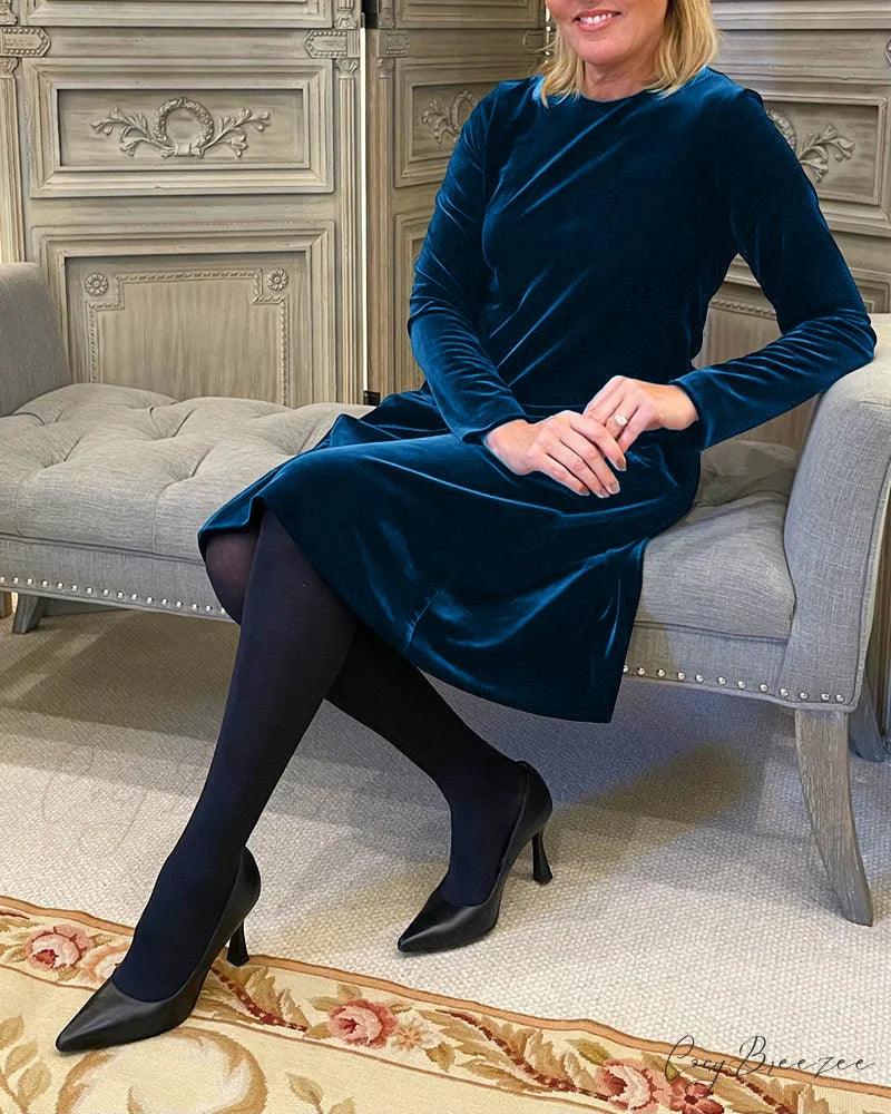 Velvet Round Neck Dress Blue / S