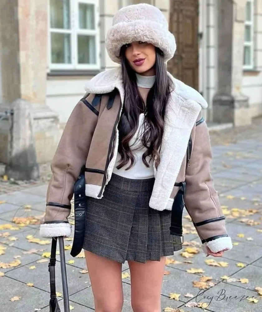 Velvet Zipper Cropped Coat