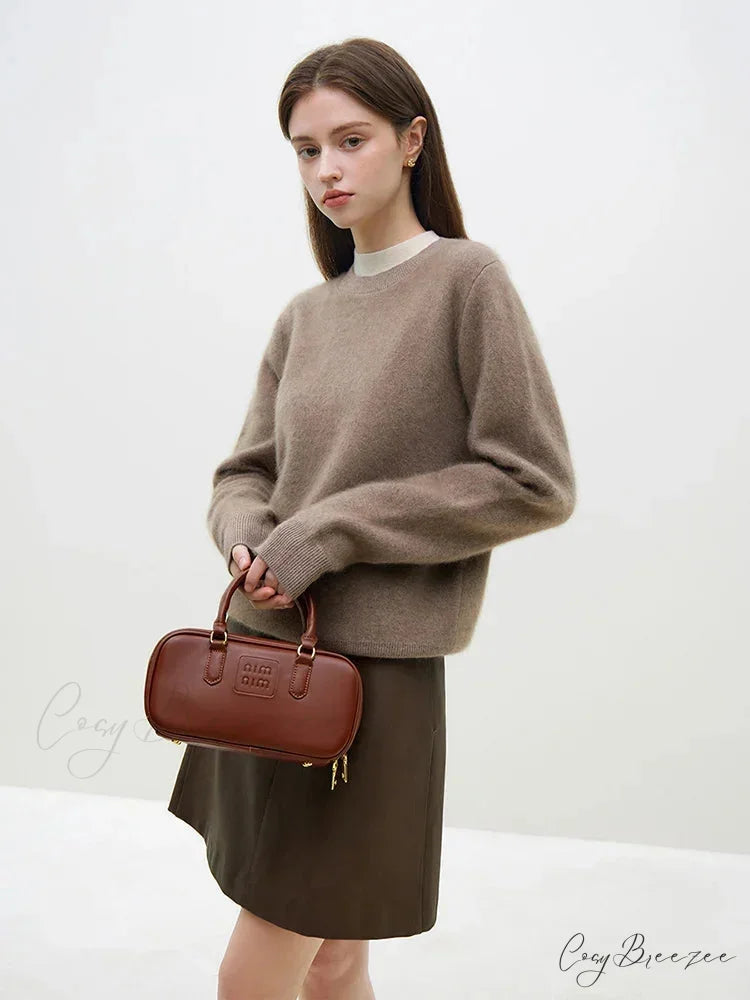 Velvety Pullover Knitted Tea Brown Sweater Tea camel / S swraters-241228