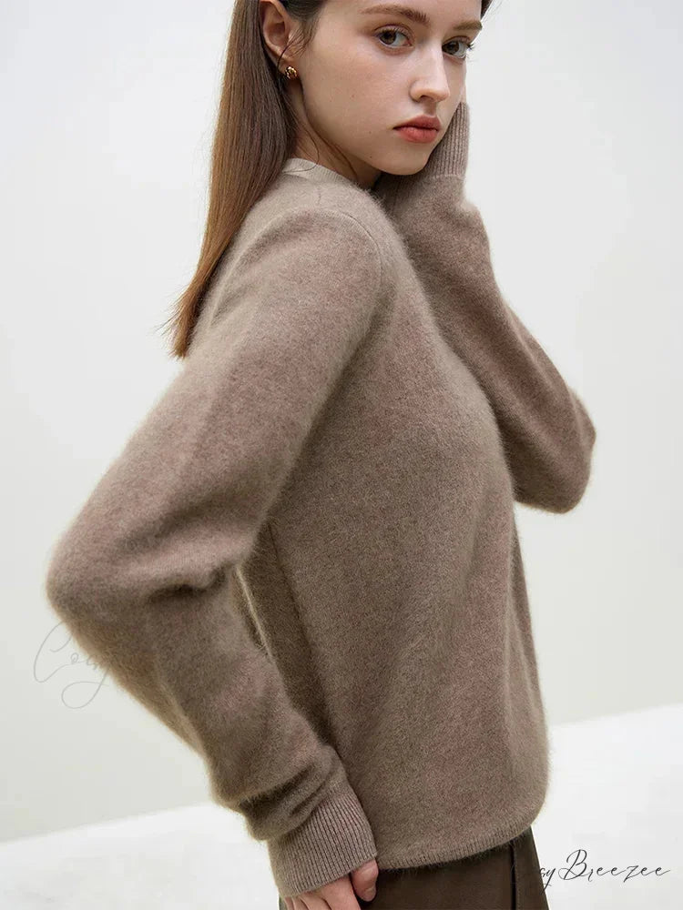 Velvety Pullover Knitted Tea Brown Sweater swraters-241228
