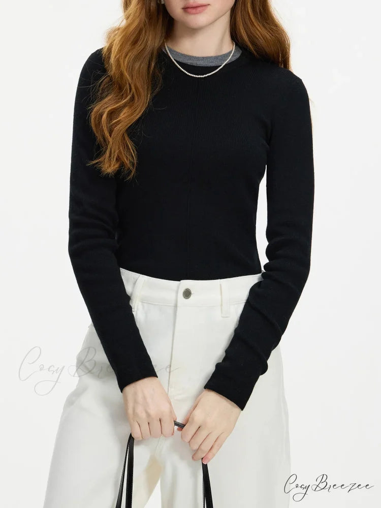 Versatile Round Neck Knitted Sweater Black / XS swraters-241228