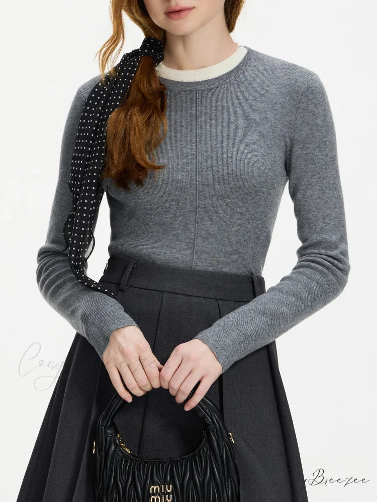 Versatile Round Neck Knitted Sweater GRAY / XS swraters-241228