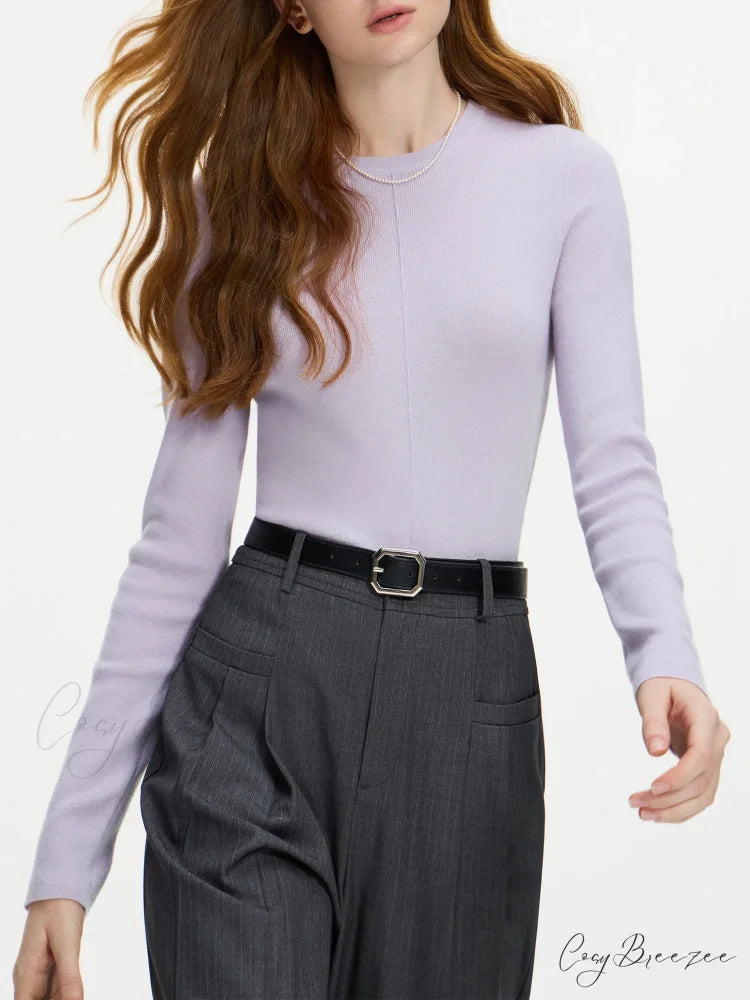 Versatile Round Neck Knitted Sweater Lavender / XS swraters-241228