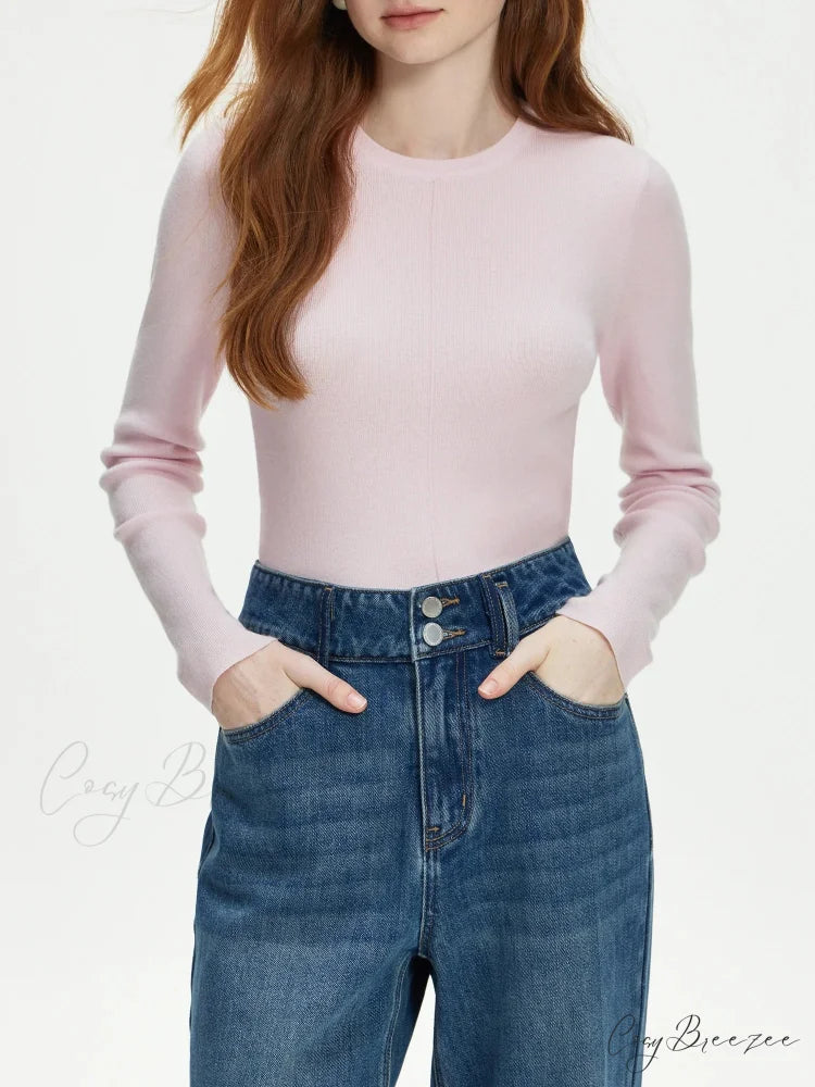 Versatile Round Neck Knitted Sweater Pink / XS swraters-241228