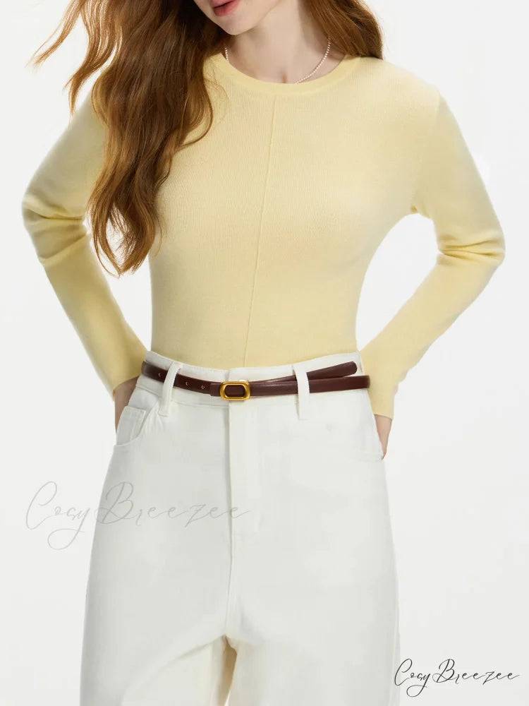 Versatile Round Neck Knitted Sweater Yellow / XS swraters-241228