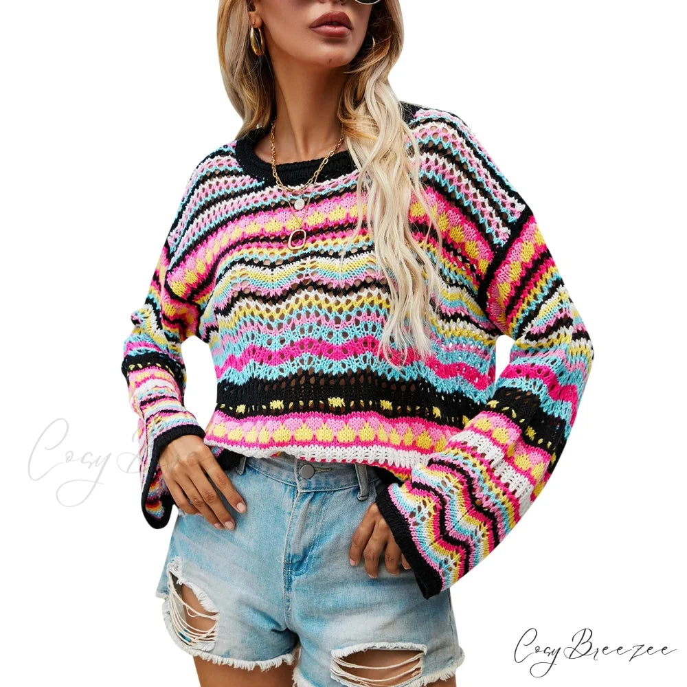 Vintage 90s Crochet Flared Sleeves Sweater Black / S swraters-241228
