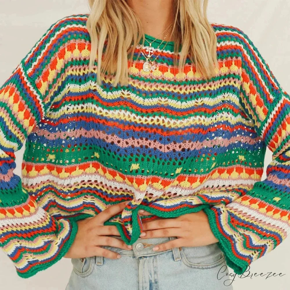 Vintage 90s Crochet Flared Sleeves Sweater swraters-241228