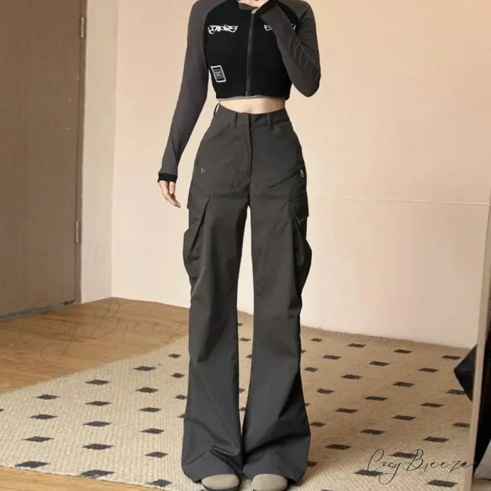 Vintage American Cargo High Waist Pants Dark Grey / S pants-241228