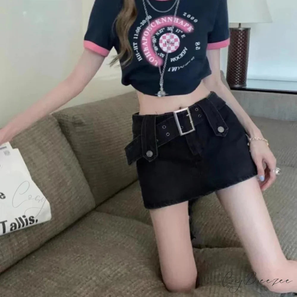 Vintage Black Y2K Sexy High Waist Mini Skirt