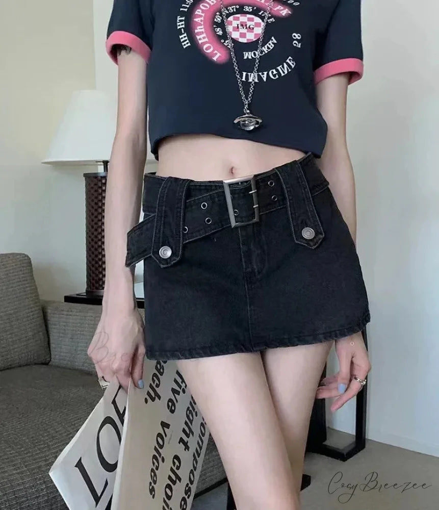 Vintage Black Y2K Sexy High Waist Mini Skirt Black / S