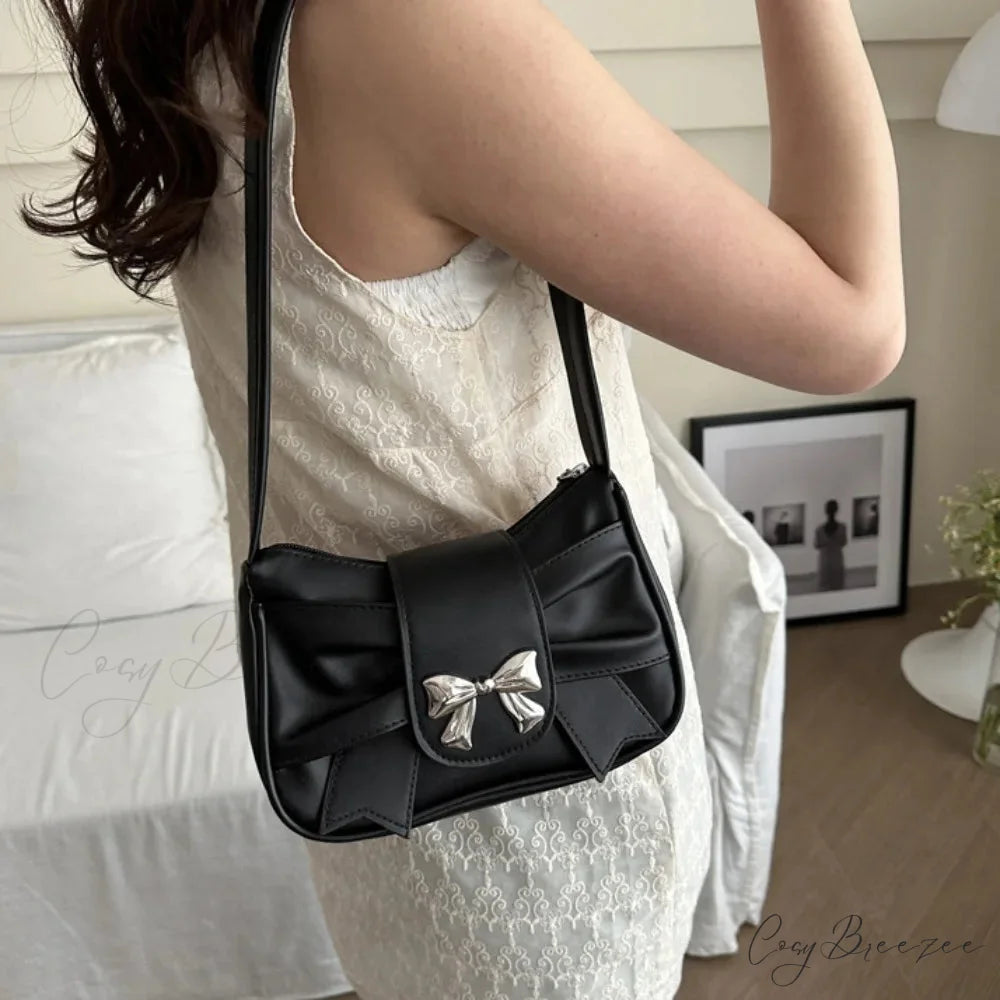 Vintage Bow PU Leather Business Shoulder Handbag shoulder-250126