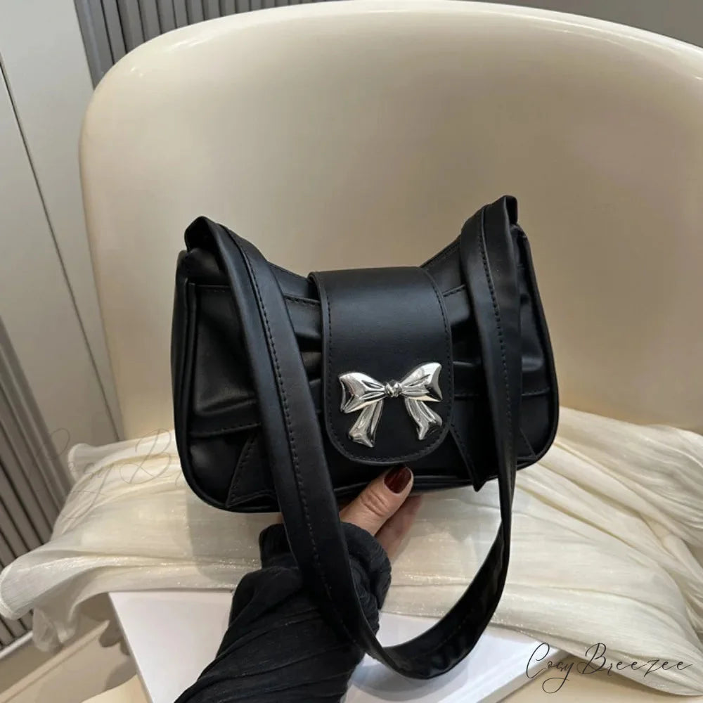 Vintage Bow PU Leather Business Shoulder Handbag shoulder-250126