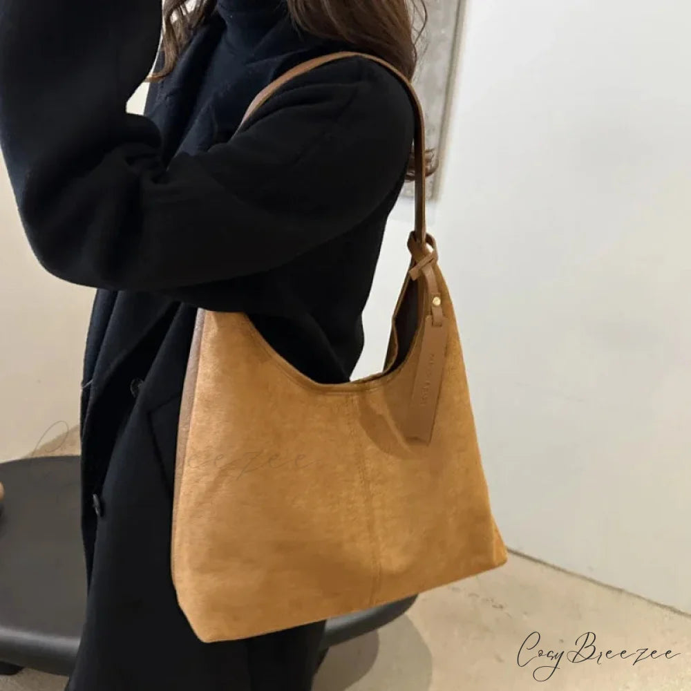 Vintage Faux Suede Large Shoulder Bag shoulder-250126