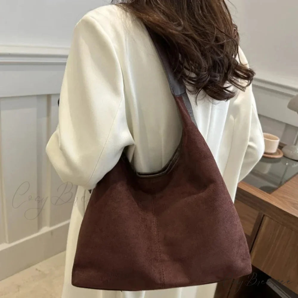 Vintage Faux Suede Large Shoulder Bag shoulder-250126