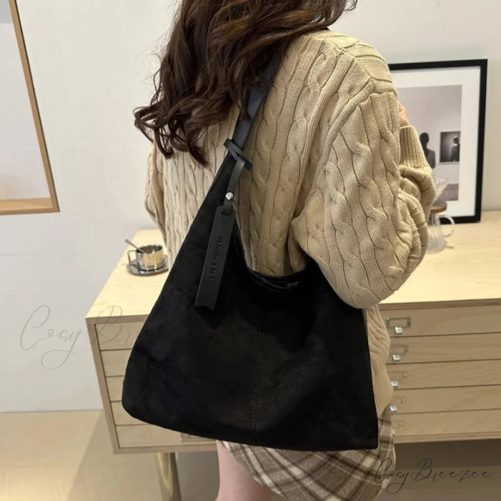 Vintage Faux Suede Large Shoulder Bag shoulder-250126
