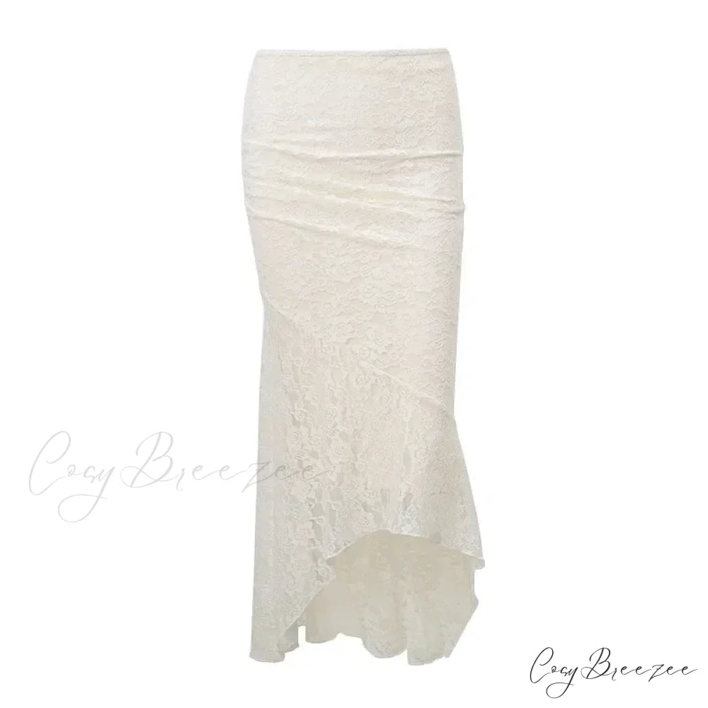 Vintage Floral Lace Corset Top and Skirt Sets Sexy Backless Bandage Midi Dress BEIGE / S