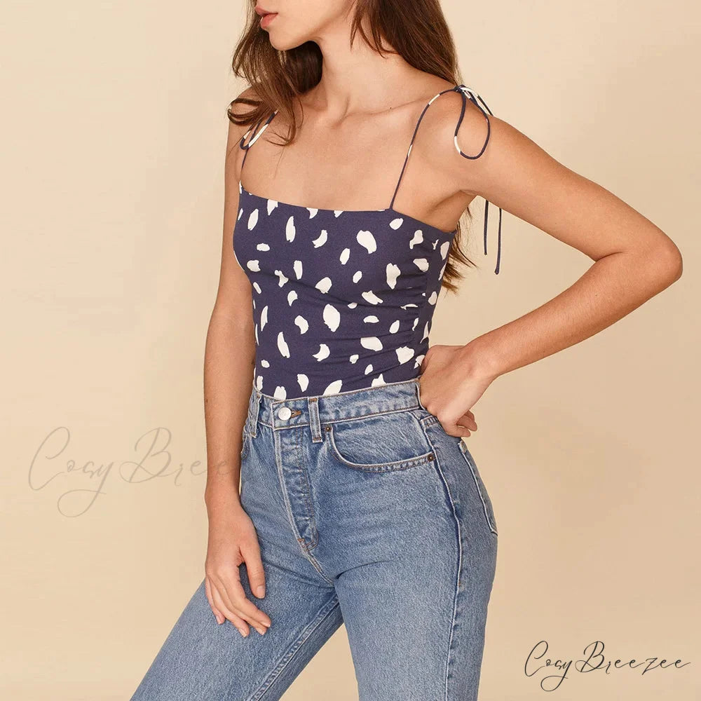 Vintage Floral Smocked Tie Strap Slim Fitted Crop Cami Top BLACK / S croptop-250126