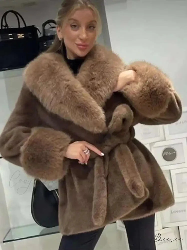 Vintage Fox Fur Belted Luxury Coat Leopard / L coats-241228