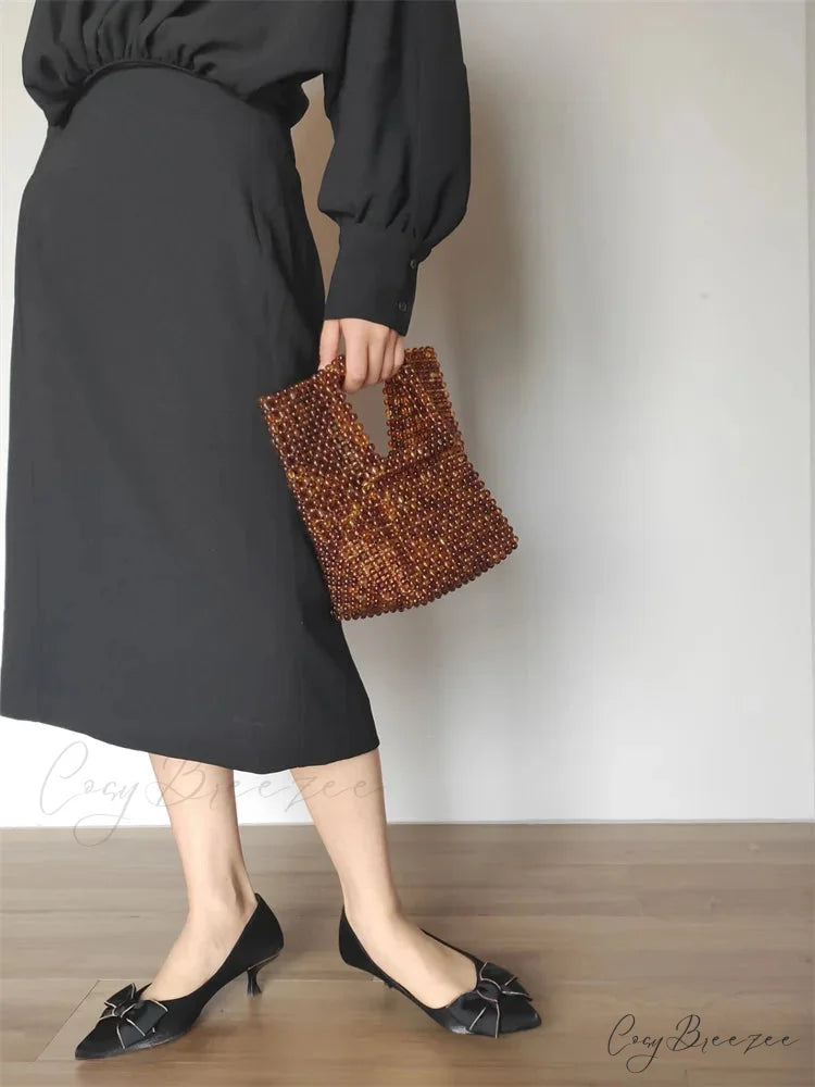 Vintage Handwoven Acrylic Square Clutch Gold / (20cm clutchbag-250126