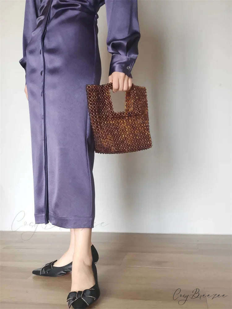 Vintage Handwoven Acrylic Square Clutch Gold / (20cm clutchbag-250126
